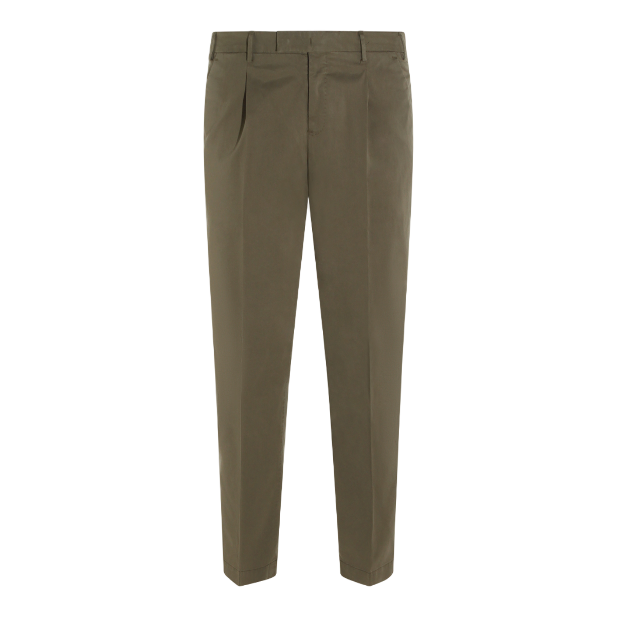 PT Torino Tailored Olive Trousers With Flat Front And Pleated Waistband Bruin