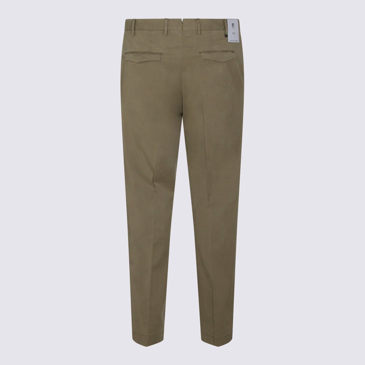 PT Torino Tailored Olive Trousers With Flat Front And Pleated Waistband Bruin