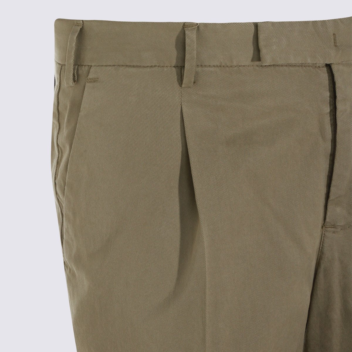 PT Torino Tailored Olive Trousers With Flat Front And Pleated Waistband Bruin