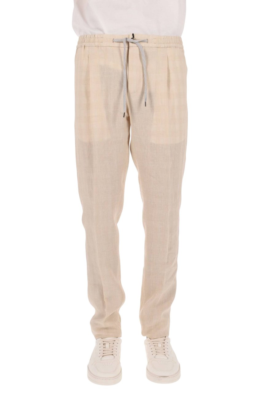 PT Torino Linen-Silk Blend Slim Fit Jogger with Elegant Detailing Neutraal