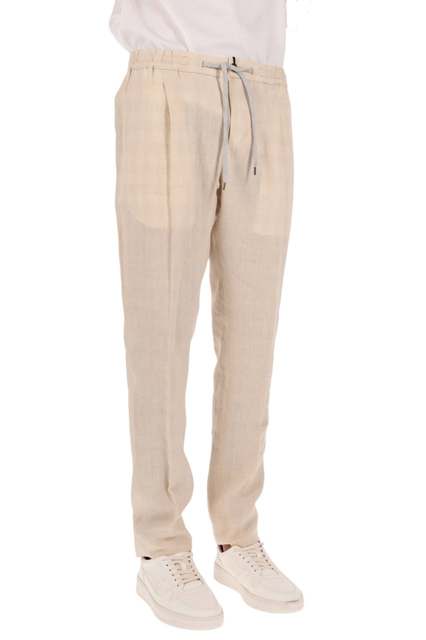 PT Torino Linen-Silk Blend Slim Fit Jogger with Elegant Detailing Neutraal