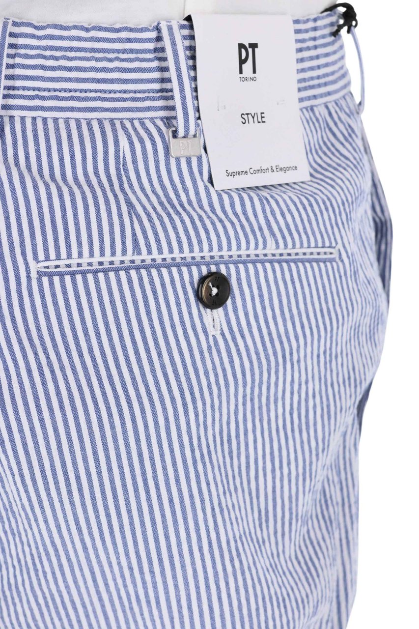 PT Torino Striped Seersucker Slim Fit Pants Wit
