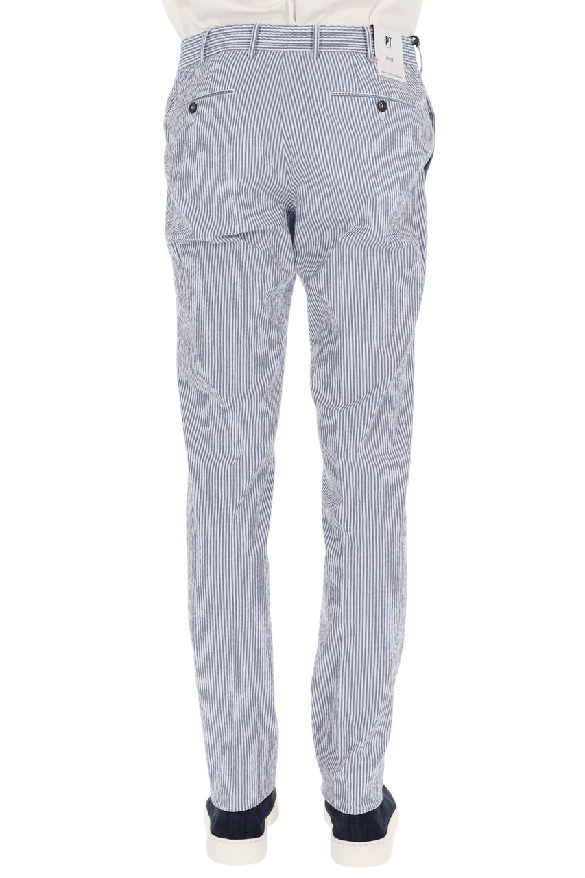 PT Torino Striped Seersucker Slim Fit Pants Wit