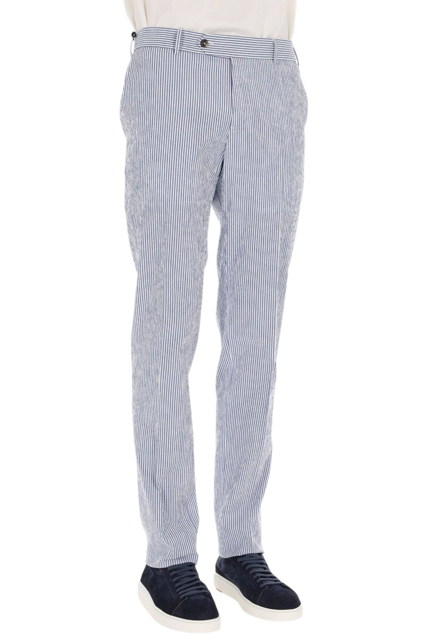 PT Torino Striped Seersucker Slim Fit Pants Wit