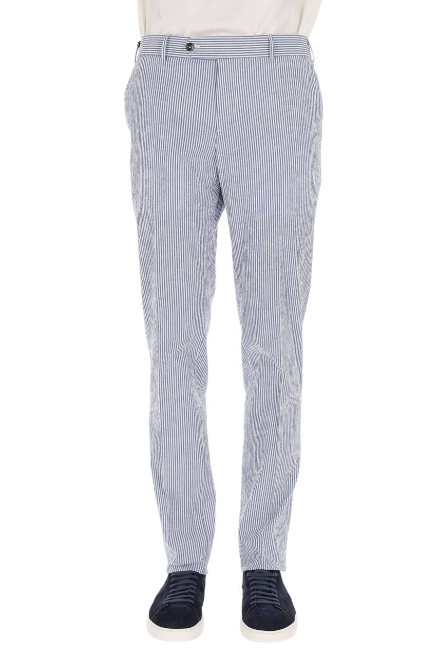 PT Torino Striped Seersucker Slim Fit Pants Wit