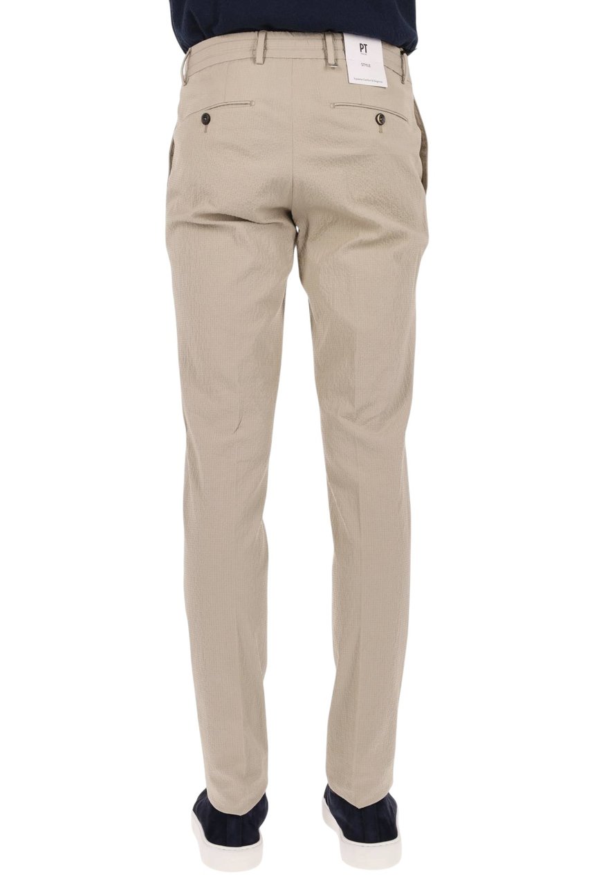PT Torino Seersucker Cotton Slim Fit Jogger Trousers Neutraal