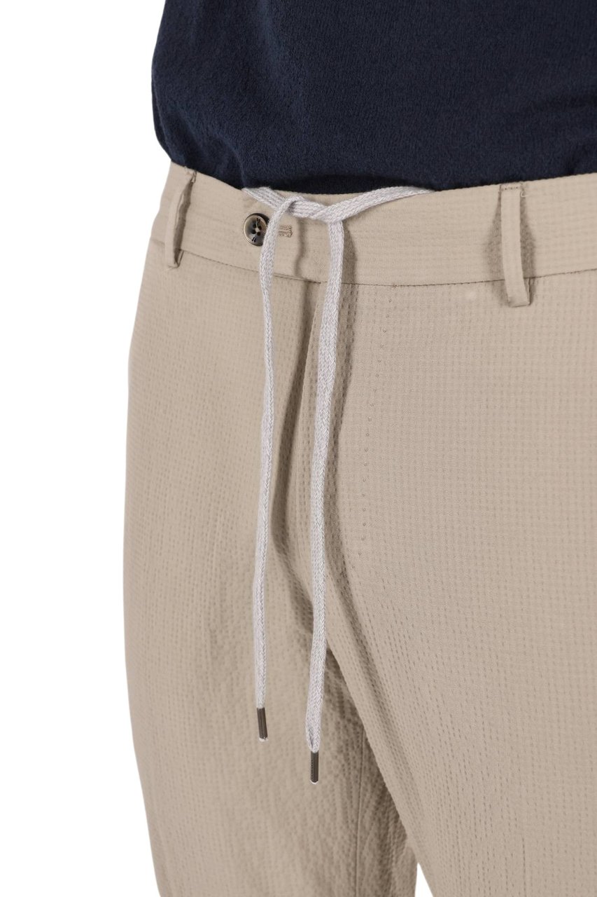 PT Torino Seersucker Cotton Slim Fit Jogger Trousers Neutraal