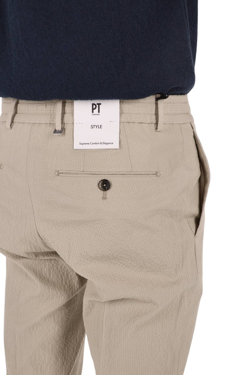 PT Torino Seersucker Cotton Slim Fit Jogger Trousers Neutraal