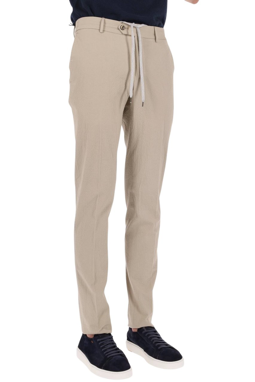 PT Torino Seersucker Cotton Slim Fit Jogger Trousers Neutraal