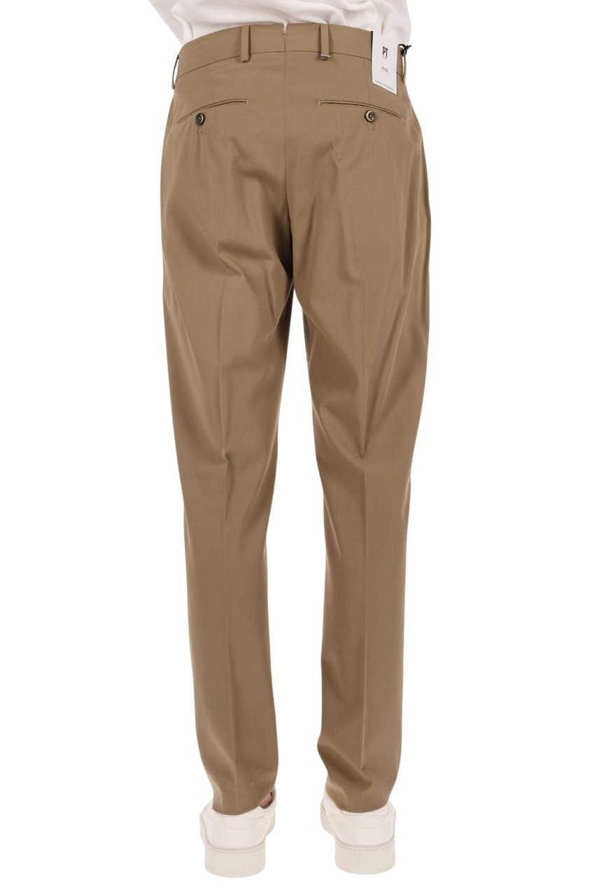 PT Torino Relaxed Fit Trousers in Deluxe Cotton Blend Bruin