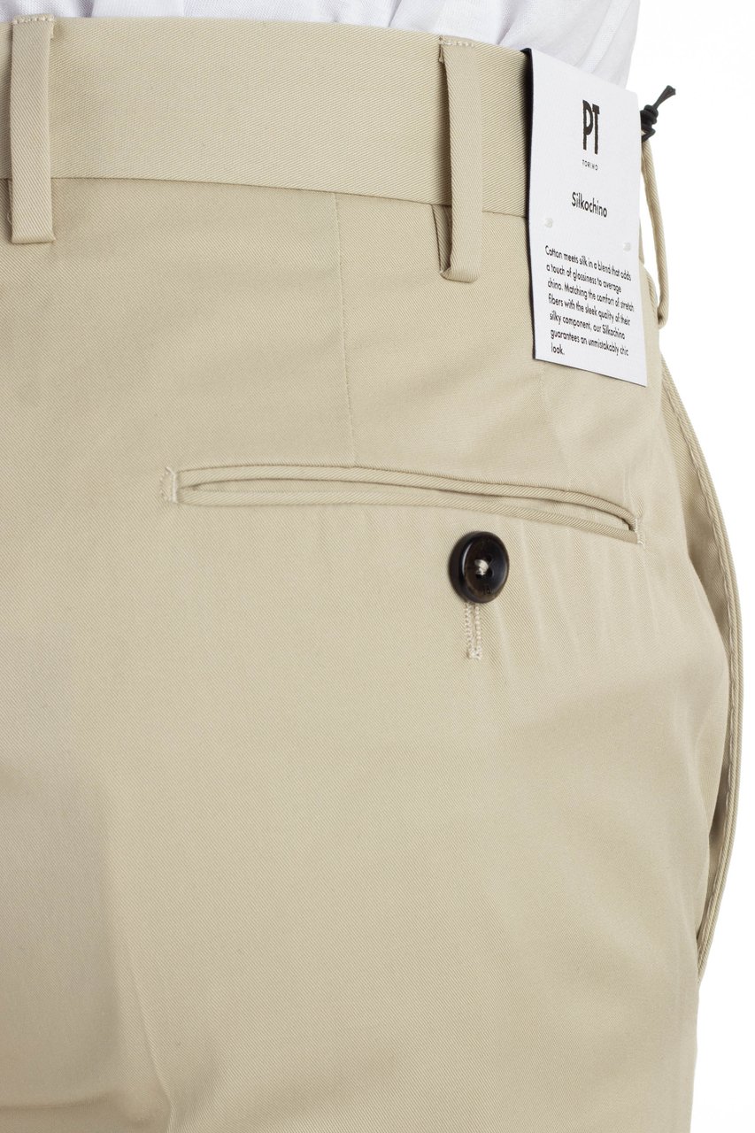 PT Torino Super Slim Cotton-Silk Trousers Neutraal