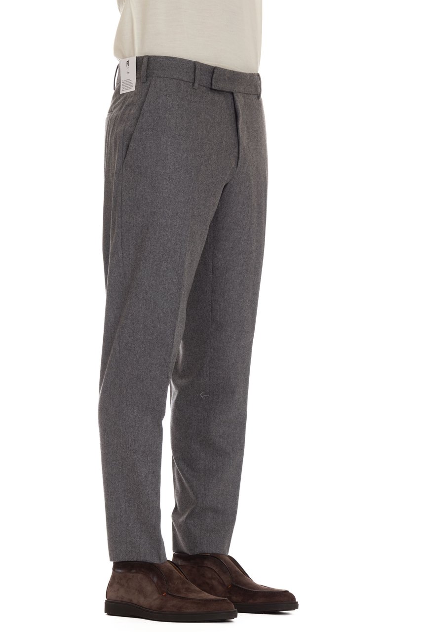 PT Torino Flannel Wool-Cashmere Rebel Fit Trousers Grijs