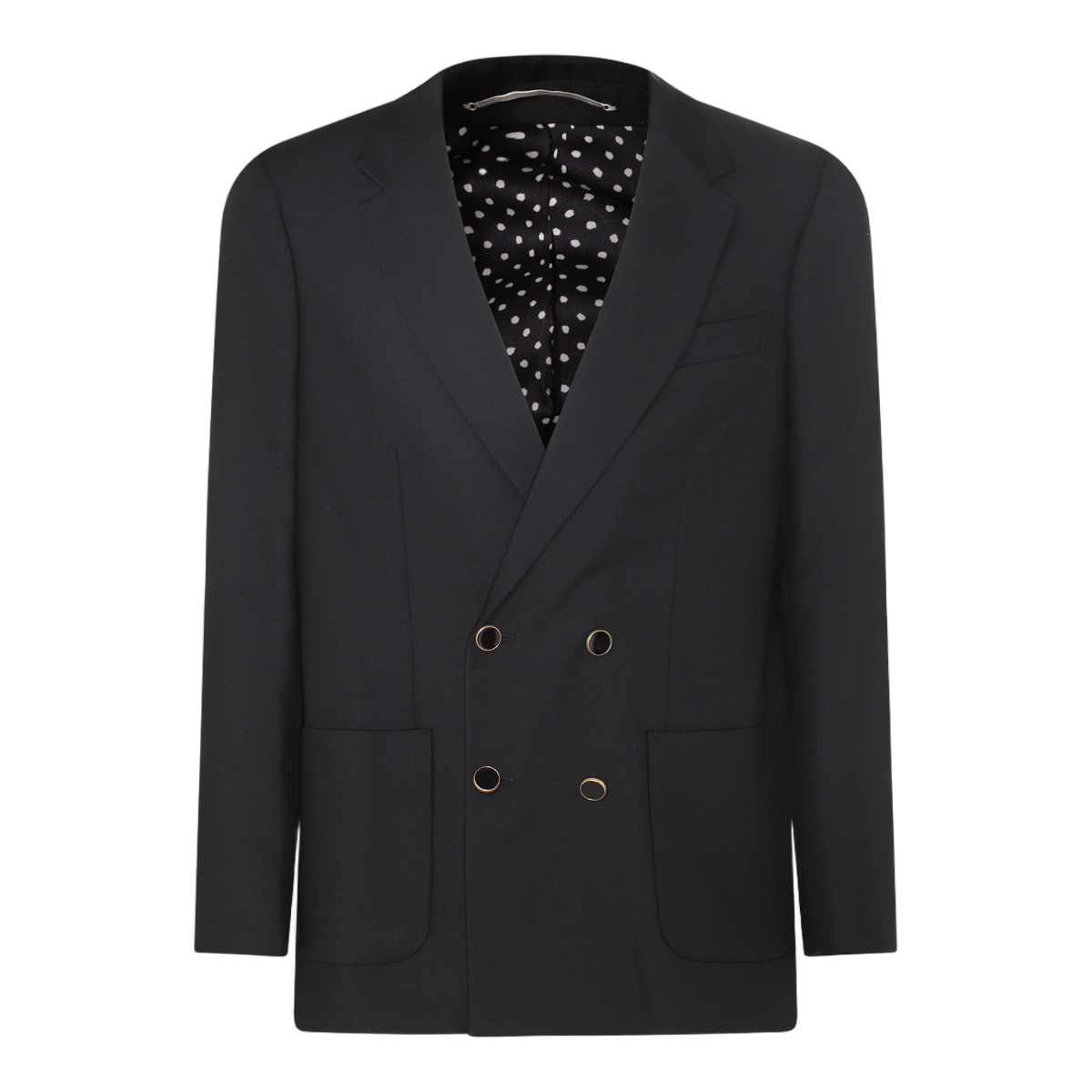 PT Torino Double-Breasted Tailored Jacket With Notch Lapel And Polka Dot Lining Zwart