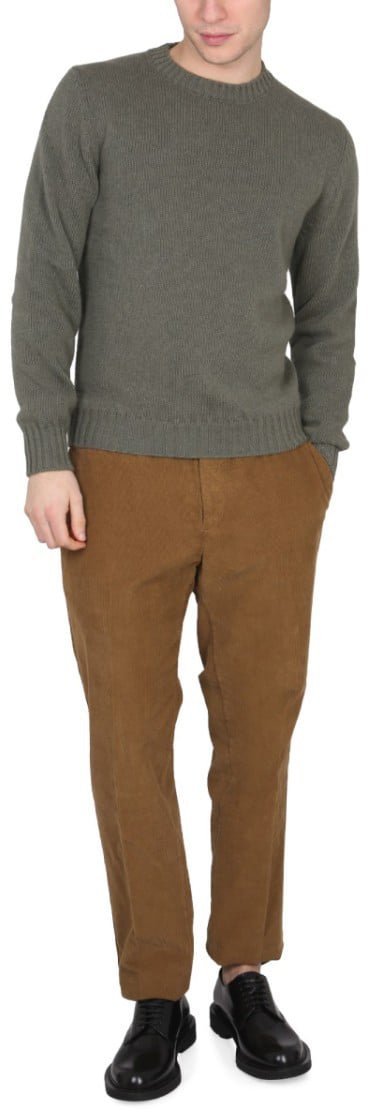 PT Torino Cross-Neck Ribbed Knit Sweater In Green Grijs