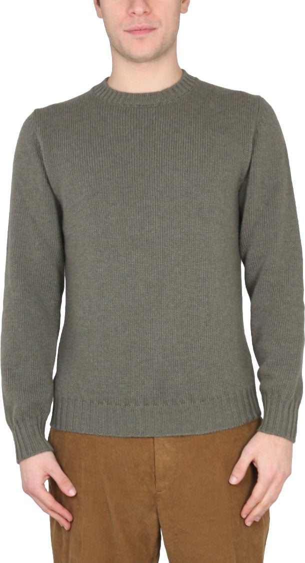 PT Torino Cross-Neck Ribbed Knit Sweater In Green Grijs