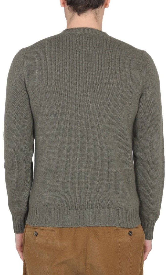 PT Torino Cross-Neck Ribbed Knit Sweater In Green Grijs