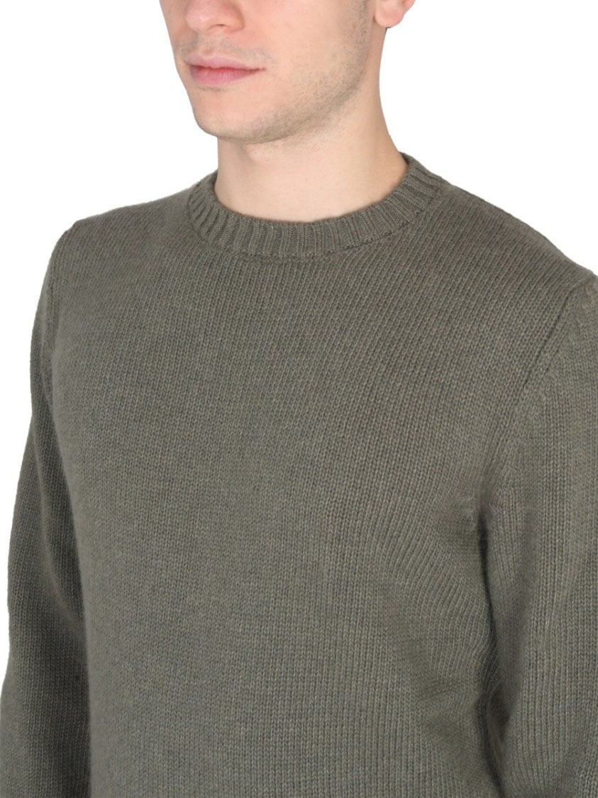 PT Torino Cross-Neck Ribbed Knit Sweater In Green Grijs