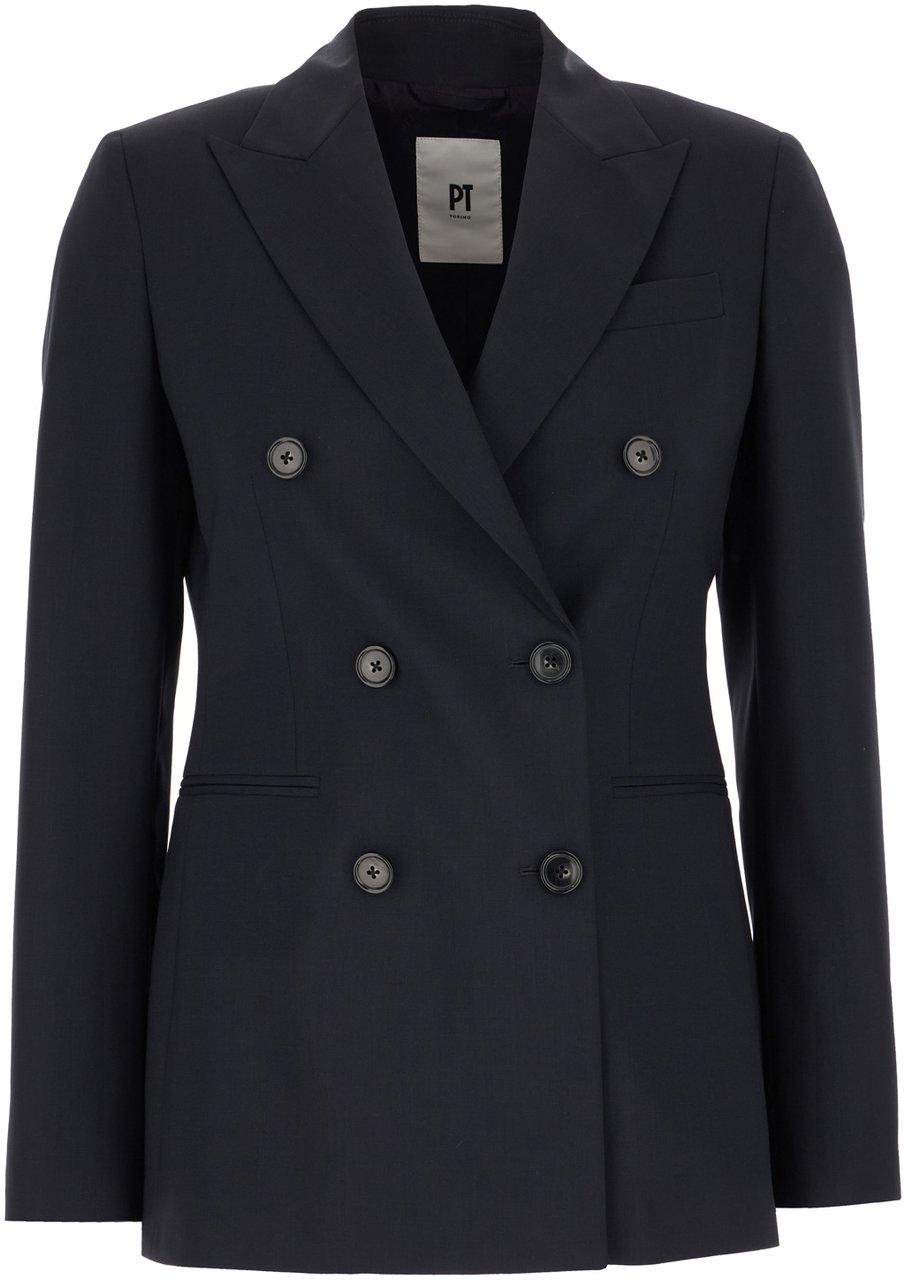 PT Torino Pt Torino Navy blue stretch wool blazer Blauw