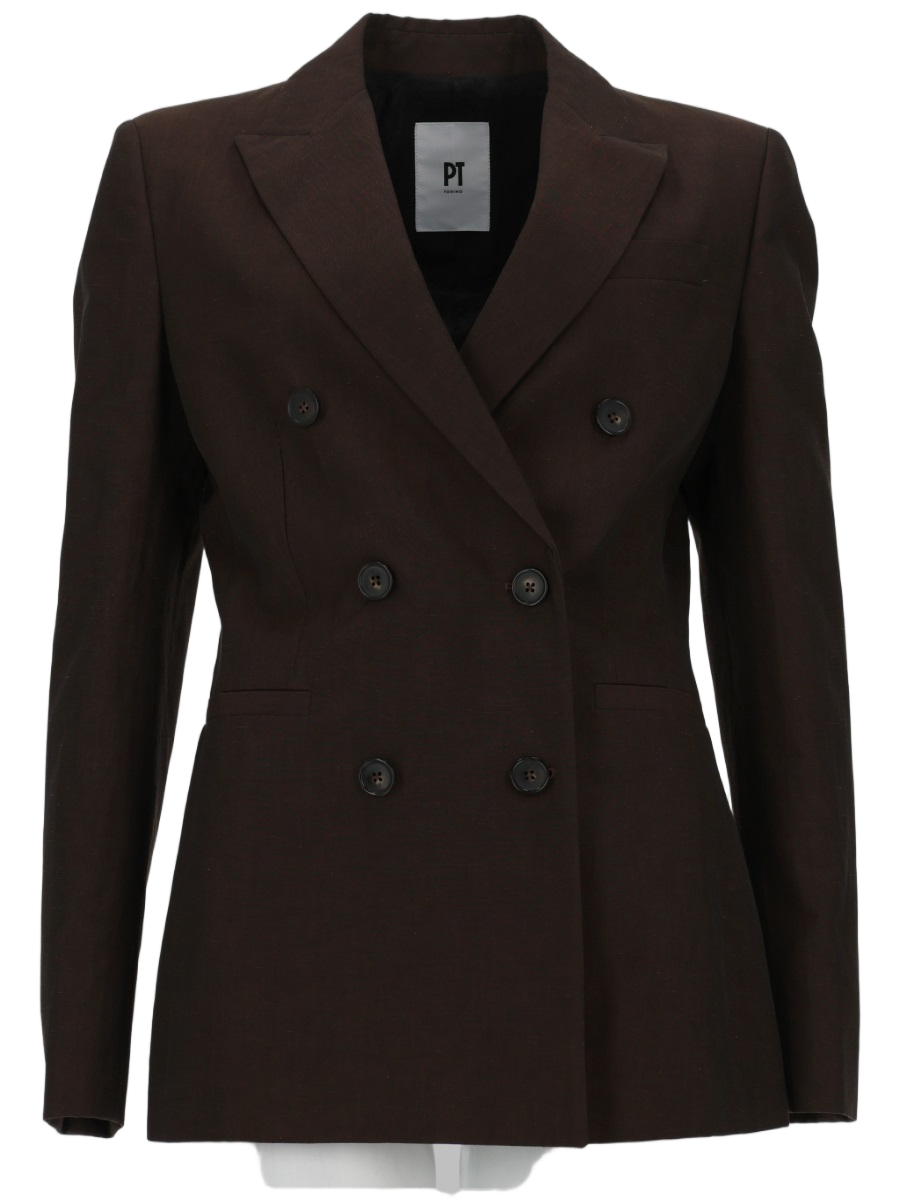 PT Torino Dark Brown Romy Cotton Linen Blazer Zwart
