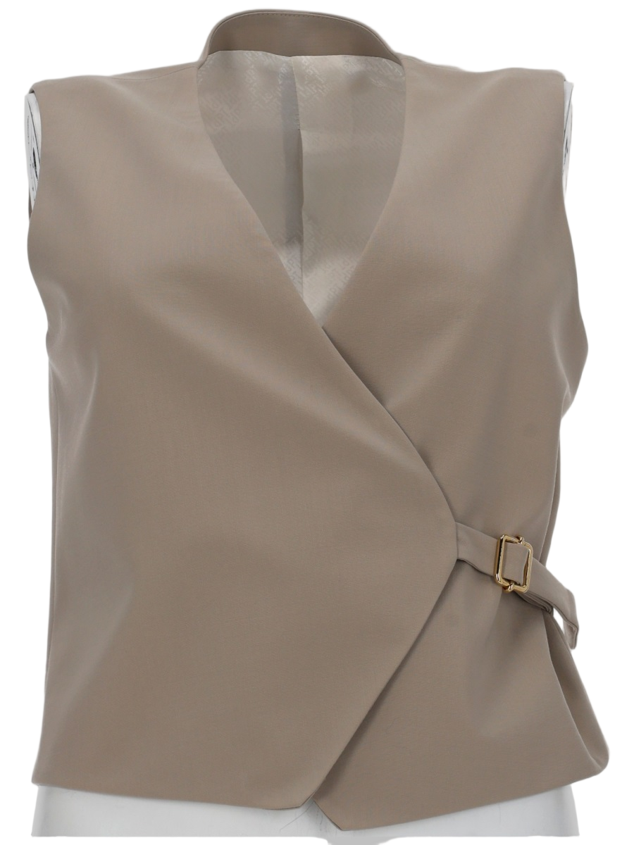PT Torino Angela Wrap Vest Buckle Accent Virgin Wool Blazer Bruin