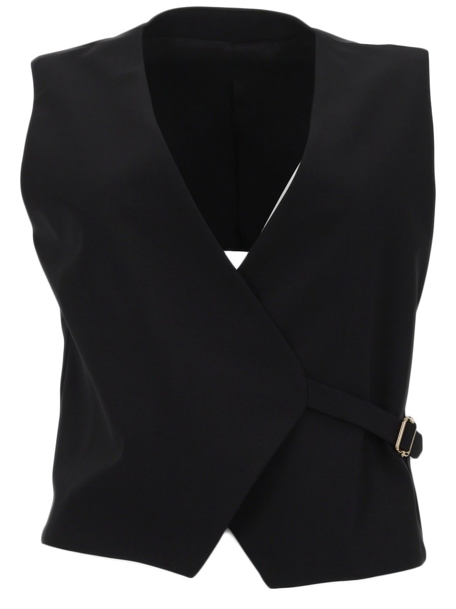 PT Torino Angela Virgin Wool Wrap Gilet Zwart