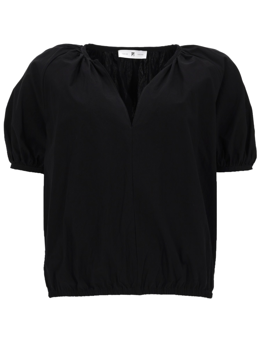 PT Torino Teresa Cropped Puffed Sleeves Top Zwart