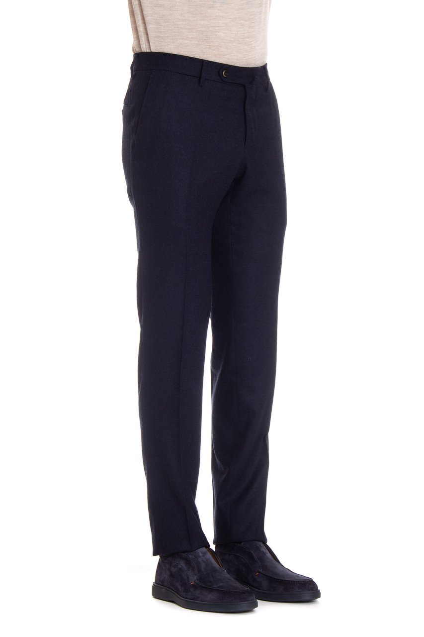 PT Torino Super 130's Wool Slim Fit Flat Front Trousers Blauw