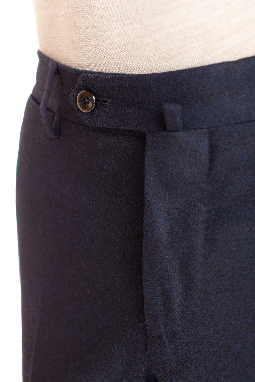 PT Torino Super 130's Wool Slim Fit Flat Front Trousers Blauw