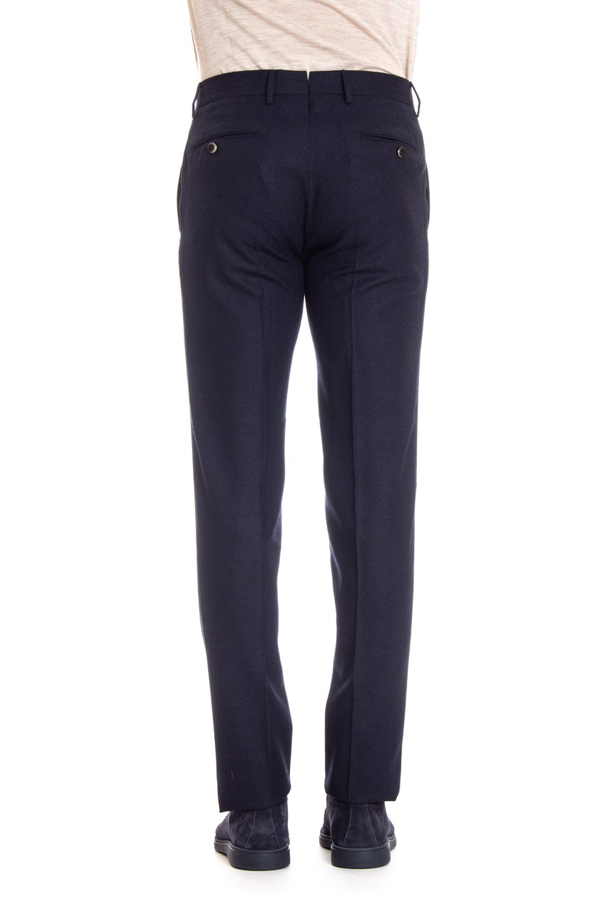 PT Torino Super 130's Wool Slim Fit Flat Front Trousers Blauw