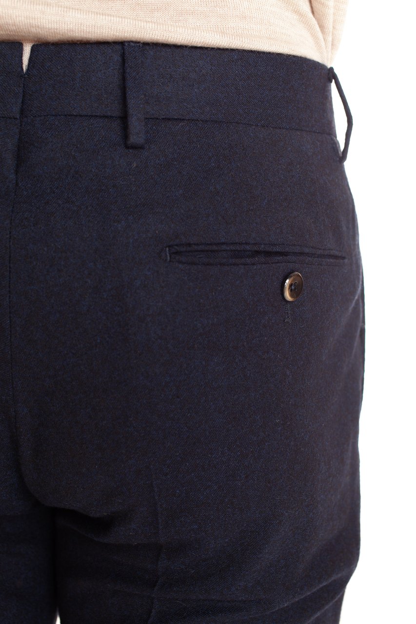 PT Torino Super 130's Wool Slim Fit Flat Front Trousers Blauw