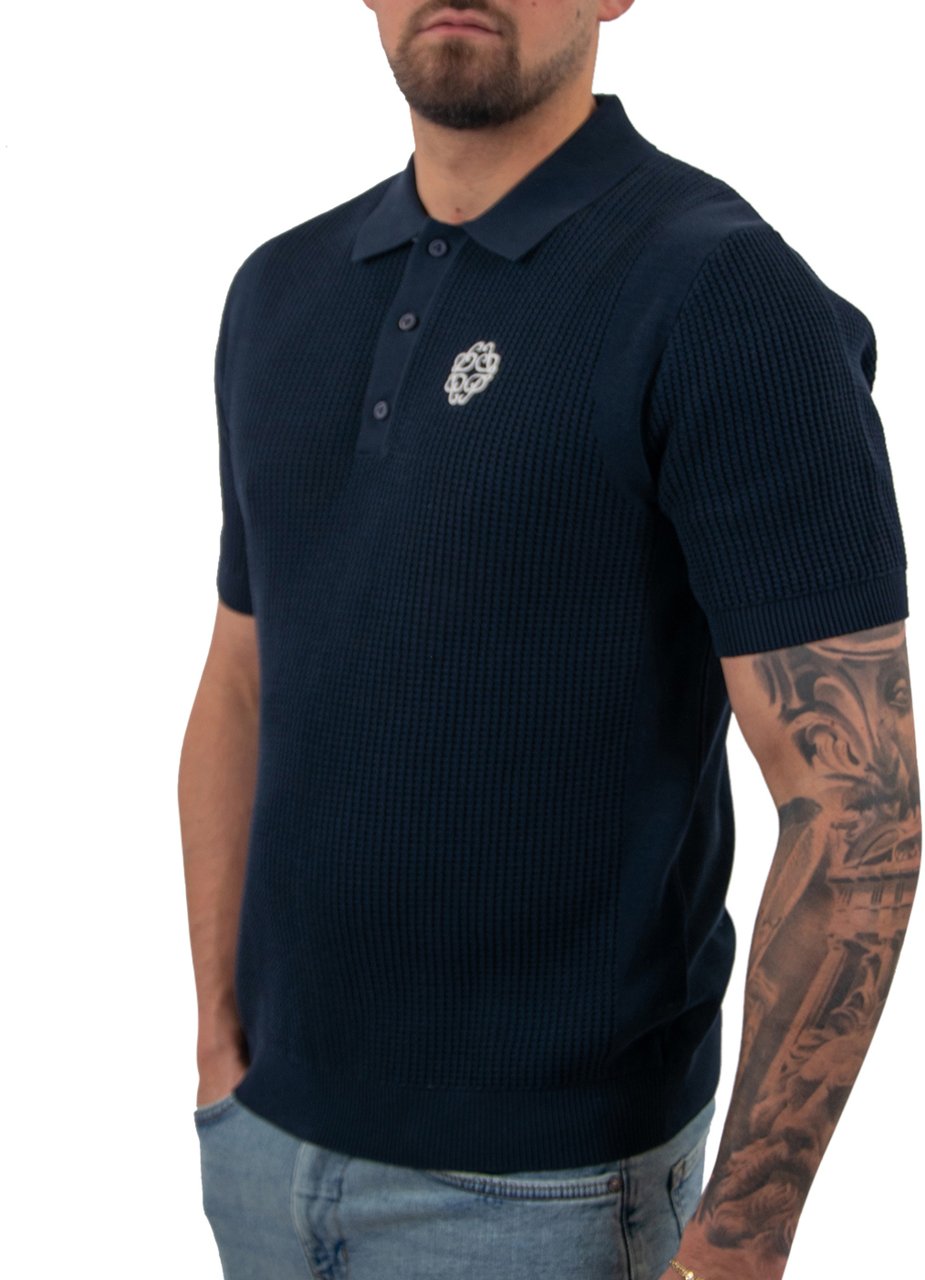 Pure Path Pure Path Openwork Knitted Polo Blauw