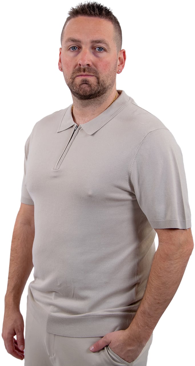 Pure Path Zip Knitted Polo Beige
