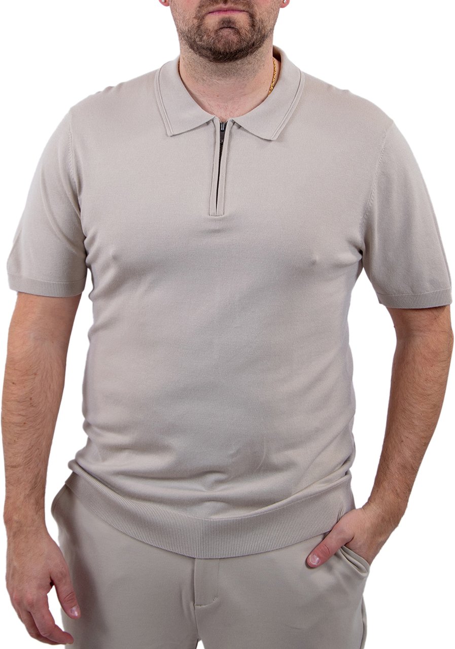 Pure Path Zip Knitted Polo Beige