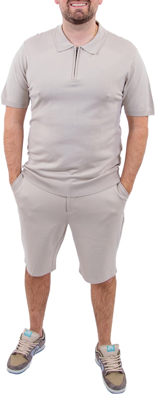 Pure Path Zip Knitted Polo Beige