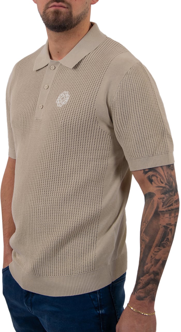 Pure Path Pure Path Openwork Knitted Polo Beige
