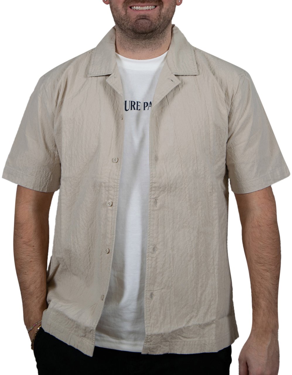 Pure Path Pure Path Overshirt Korte Mouw Beige