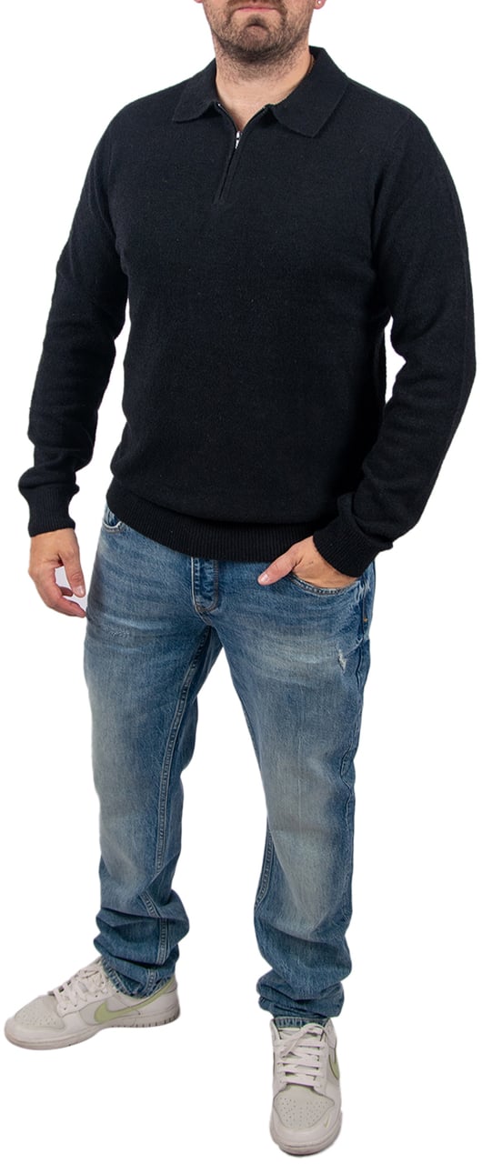 Pure Path Regular Fit Zip Polo Knitwear Zwart