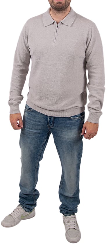 Pure Path Pure Path Regular Fit Zip Polo Knitwear Grijs