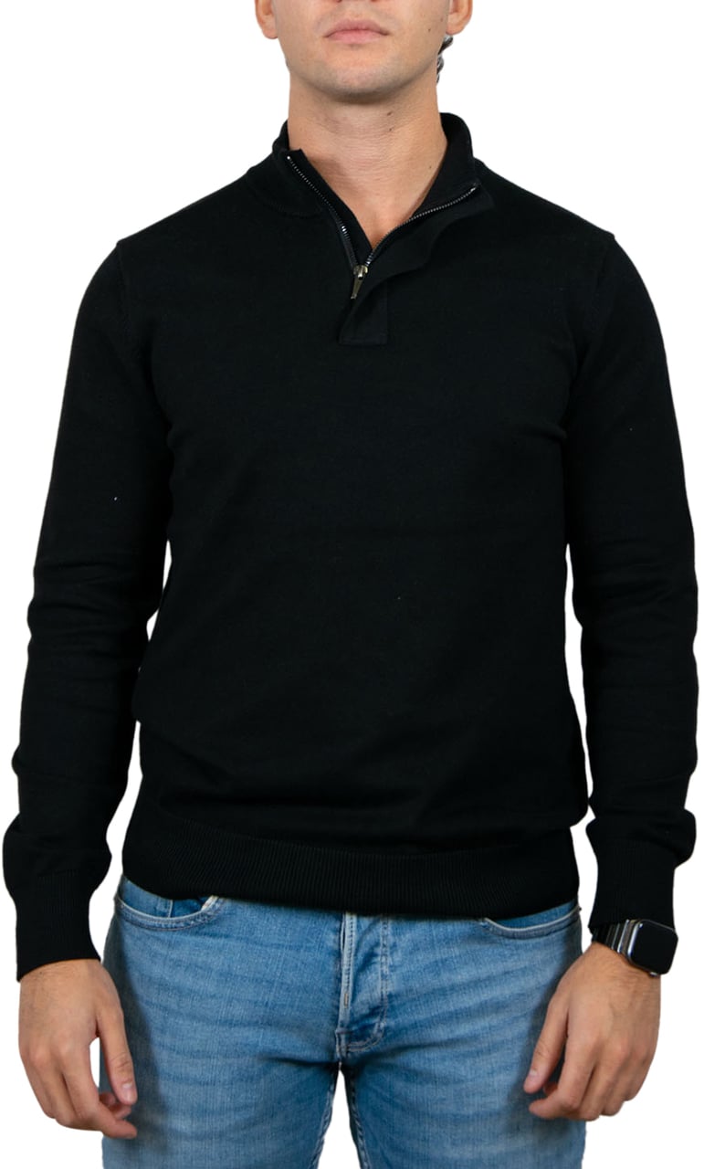 Pure Path Regular Fit Knitwear Halfzip LS Zwart