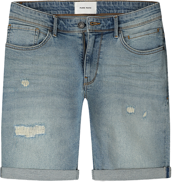 Pure Path Pure Path The Steve Slim Fit Denim Short Blauw