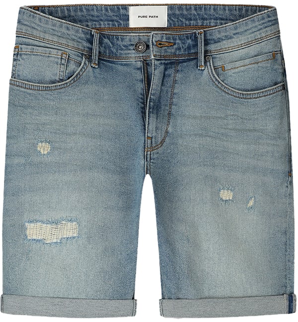 Pure Path The Steve Slim Fit Denim Short Blauw