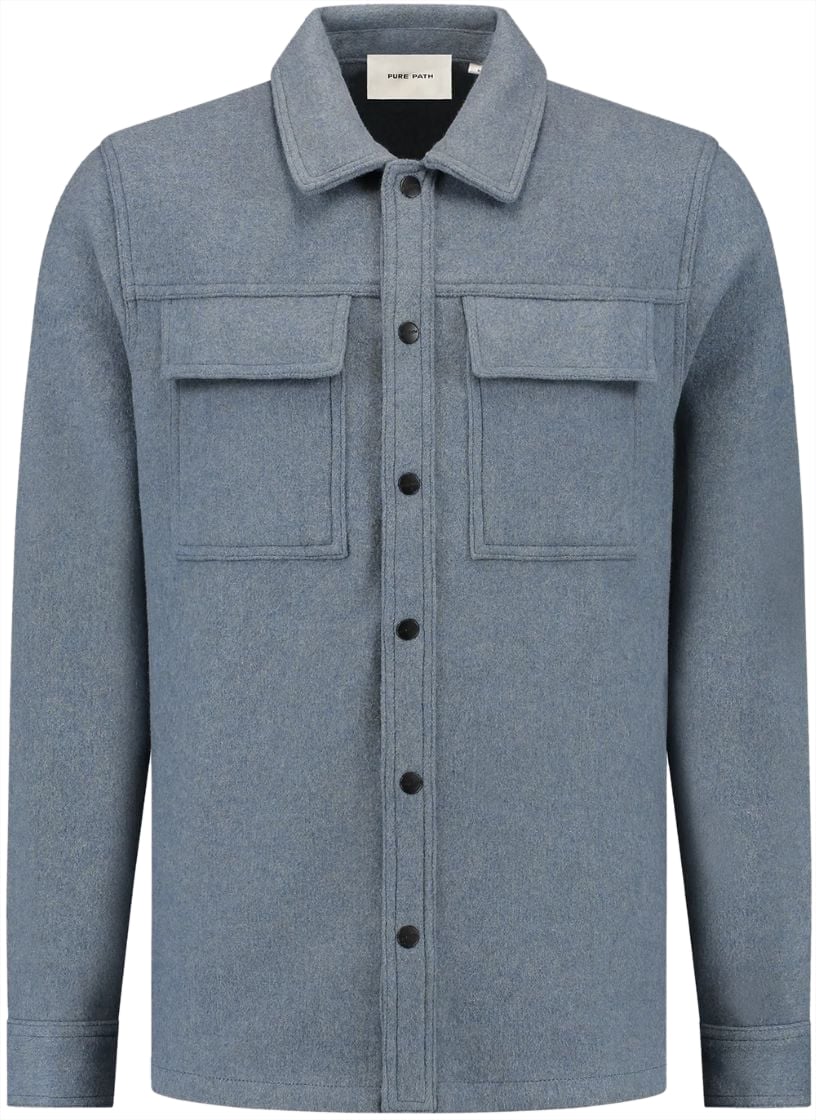 Pure Path Pure Path Flannel Overshirt Blue Blauw