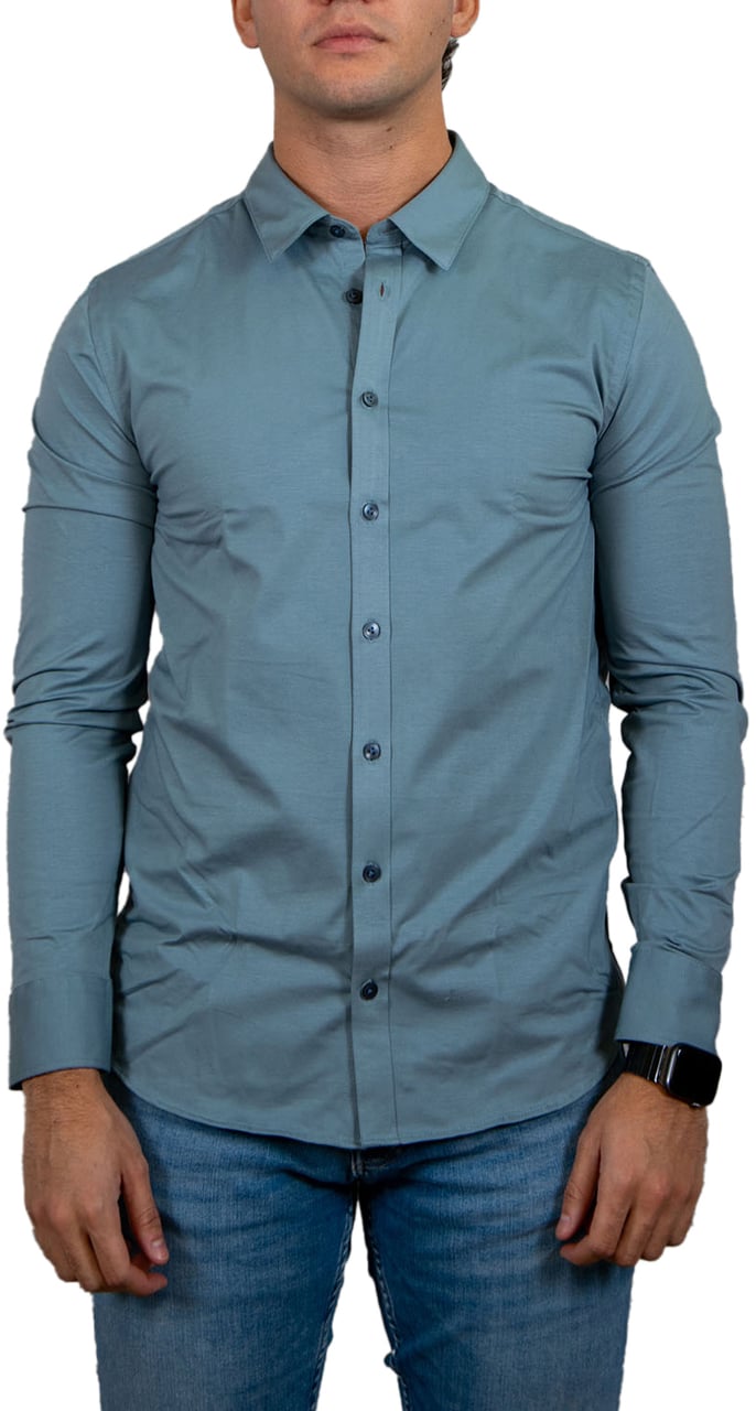 Pure Path Slim Fit Jersey Shirts Casual Blauw