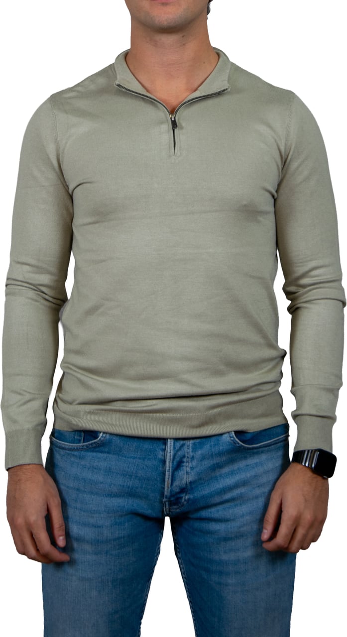 Pure Path Regular Fit Knitwear Halfzip LS Groen