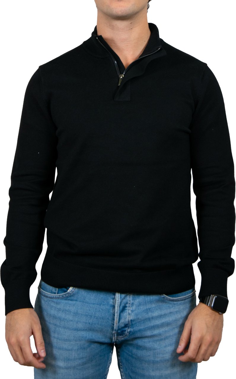 Pure Path Regular Fit Knitwear Halfzip LS Zwart