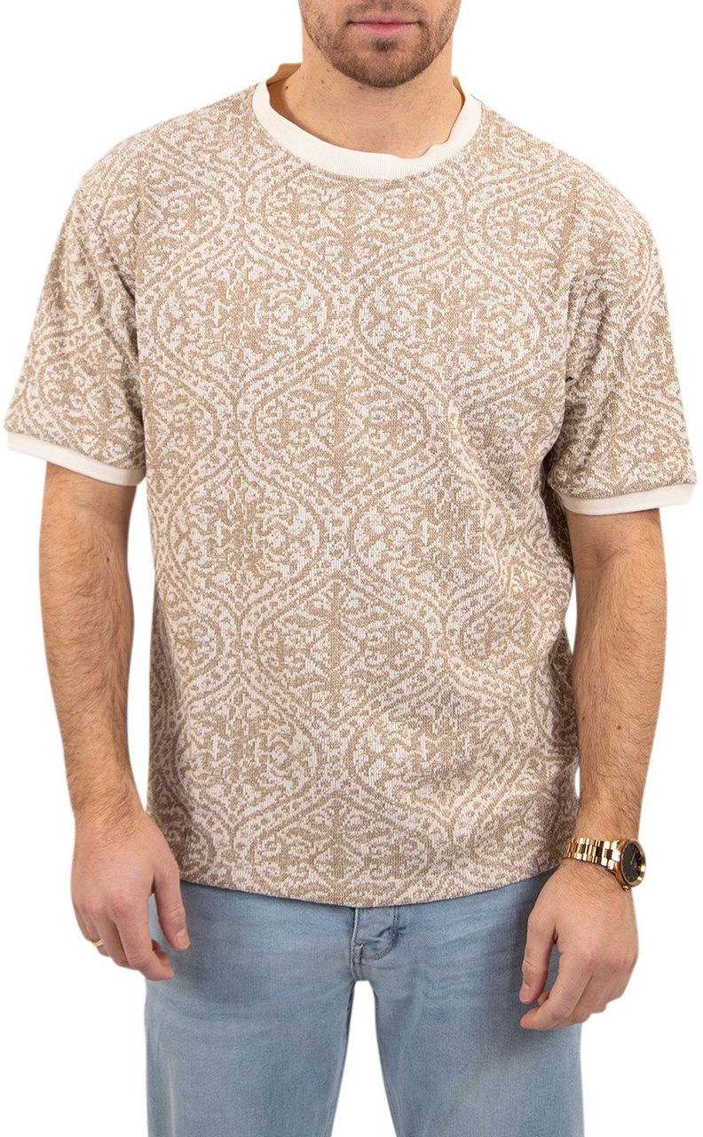 Pure Path Jacquard Pattern T-Shirt Beige
