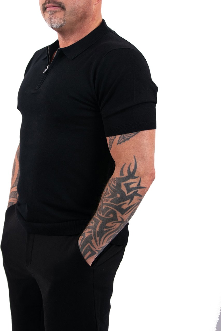 Pure Path Zip Knitted Polo Zwart