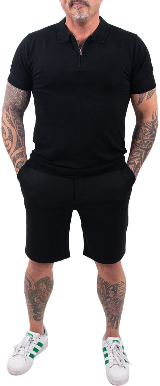 Pure Path Zip Knitted Polo Zwart