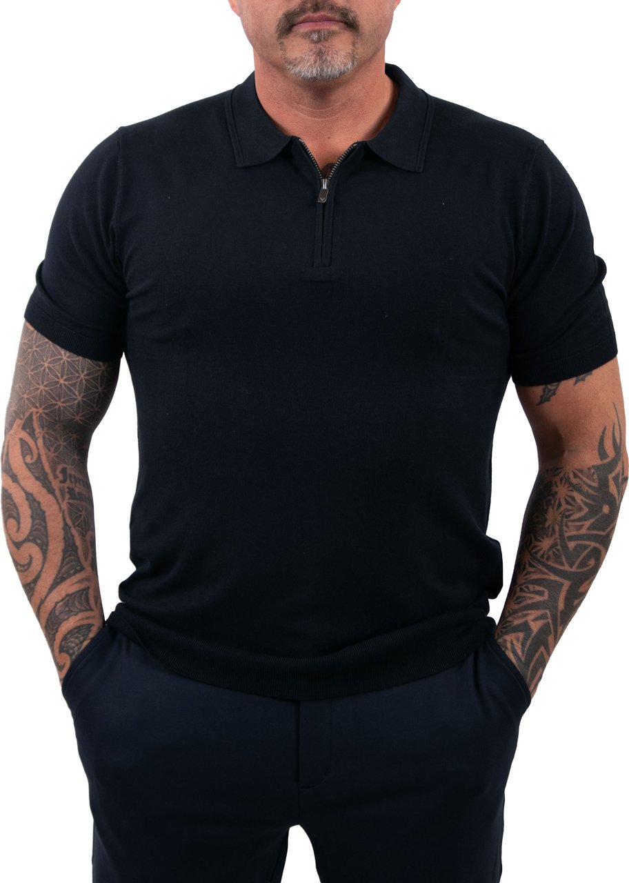 Pure Path Zip Knitted Polo Blauw