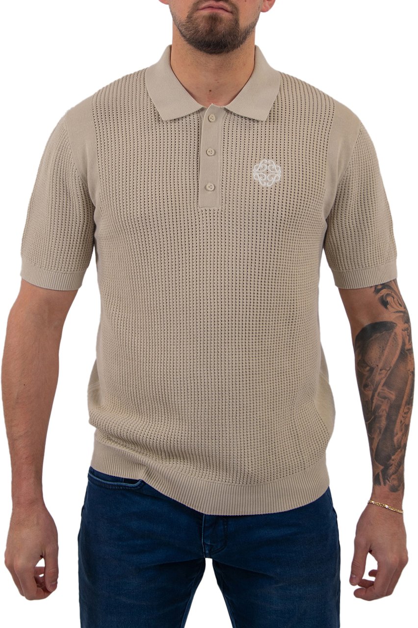 Pure Path Openwork Knitted Polo Beige